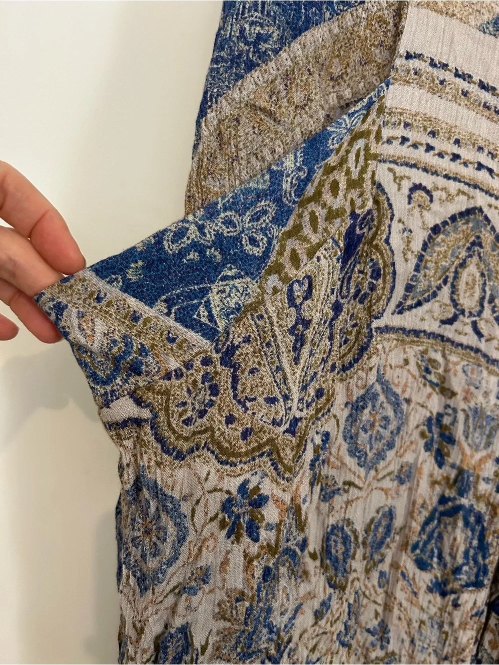 Free People Blue & Beige Paisley Patchwork Boho Harem Pants